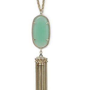 Kendra Scott Rayne Gold Long Pendant Necklace in Green Chalcedony